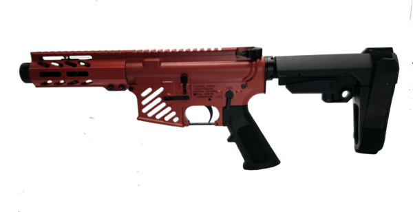 Konza Guns Micro Mayhem 5.56 5" Pistol w SB3 Brace Skeletonized Magwell USMC RED - Image 4